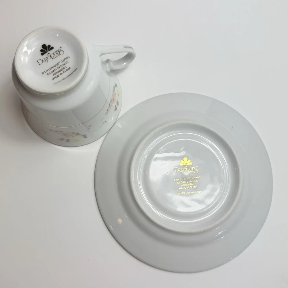 Vintage DaySpring Scripture Teacup Saucer Set Exodus KJV Christian Floral Gold